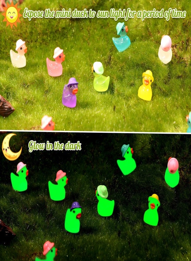 GGSTDDUP 80 Pack Luminous Mini Resin Ducks, Mini Ducks Tiny Duck Miniature Duck Figures Wearing Hat, Glow in The Dark DIY Crafts Cake Decor for Micro Landscape Dollhouse Garden (8 Colors) - Image 4